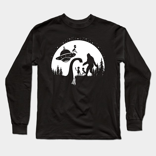 Bigfoot Loch Ness Monster Ufo Funny Aliens Long Sleeve T-Shirt by Tesszero